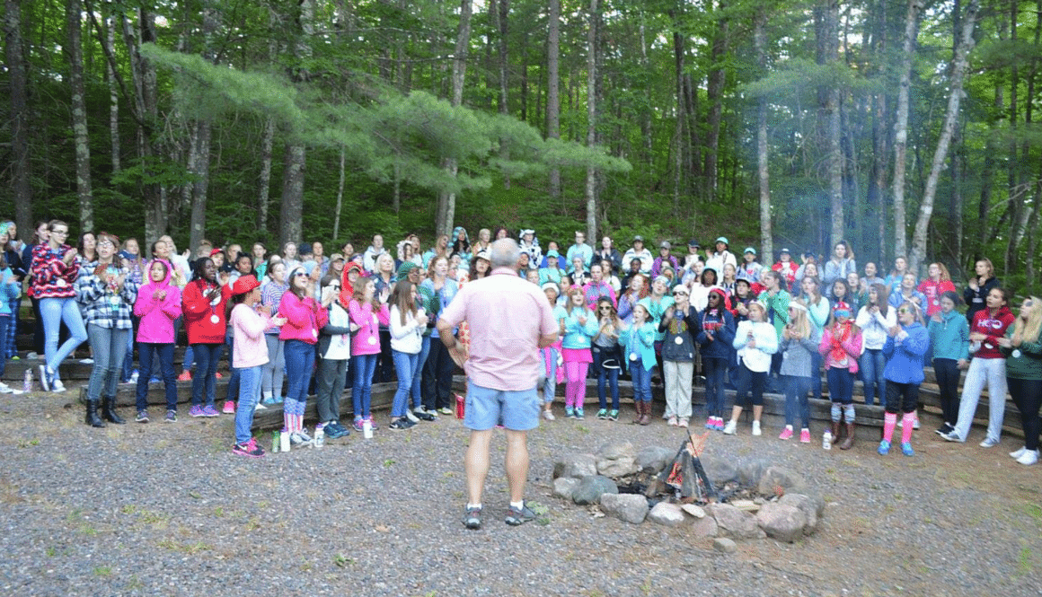 2016 group campfire at WeHaKee Camp for Girls.