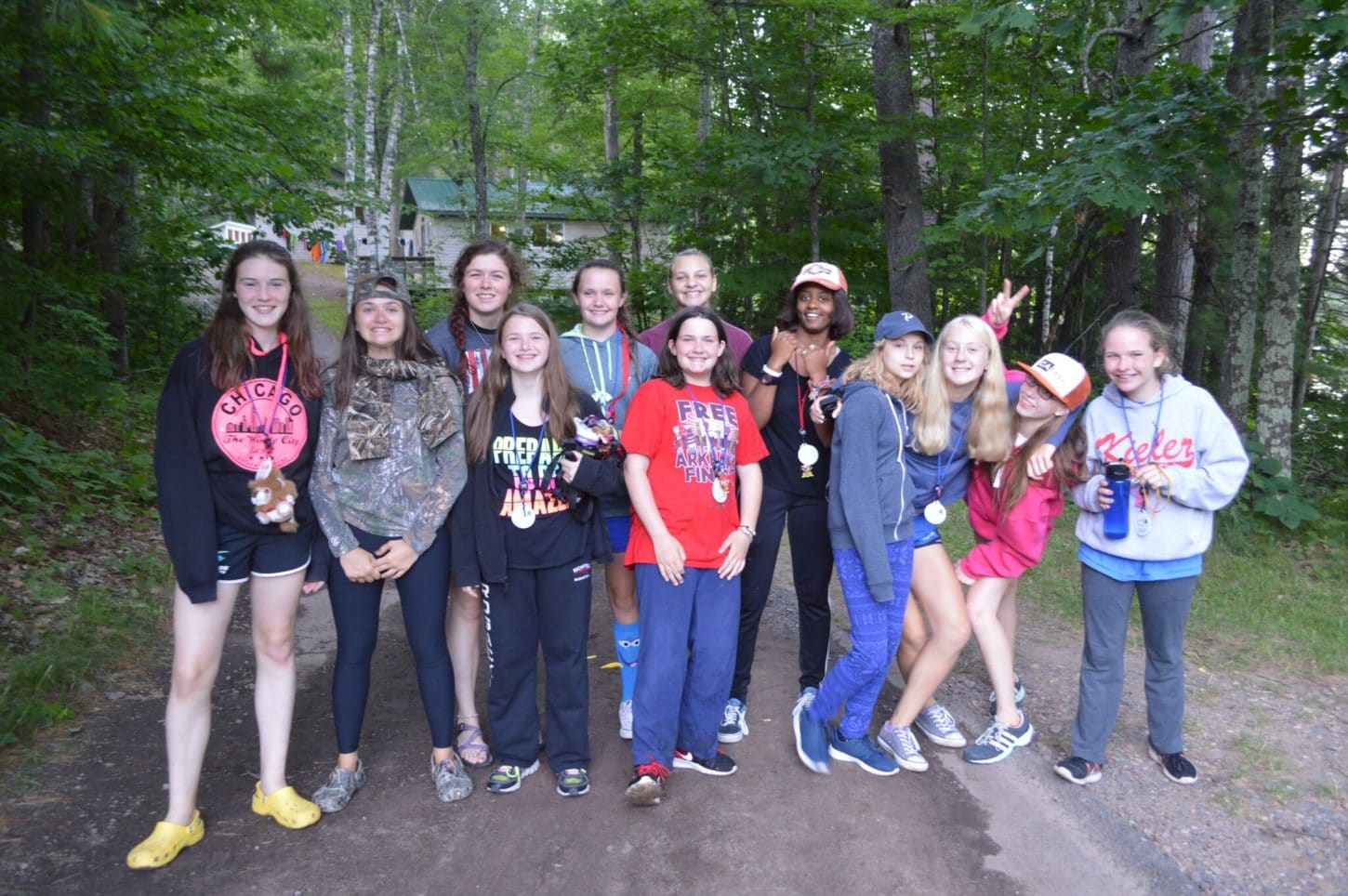 Campers getting ready to hike down the Chickagami trail at WeHaKee Camp for Girls.