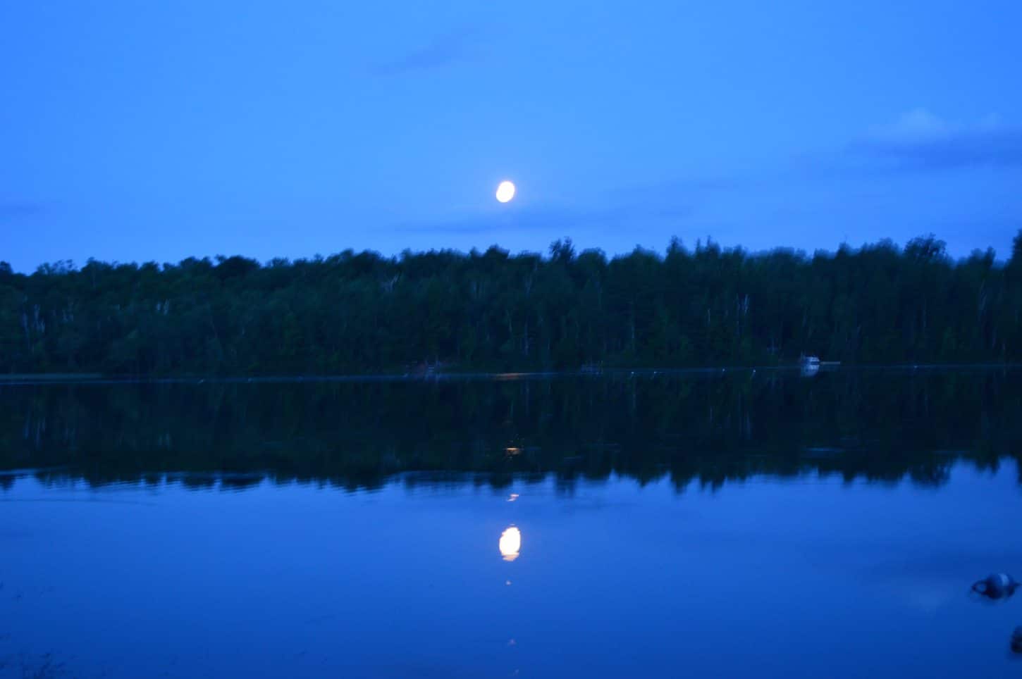 Moon above the trees across Hunter Lake.